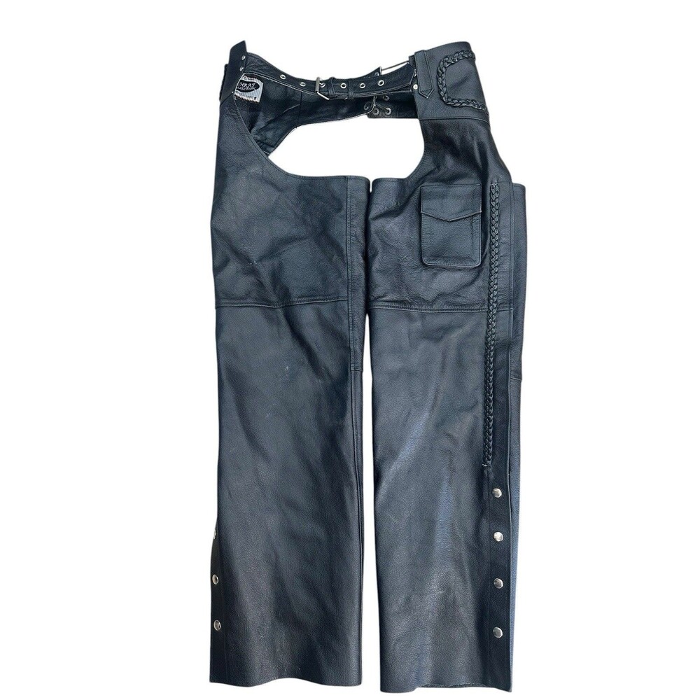Original Skins By Ashraf Collection Black Heavy Duty XL Leather Motorcycle Chaps